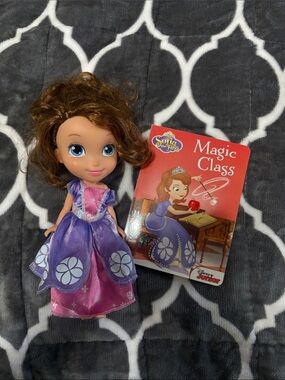 Purple & Pink Dress Sofia the First Princess Doll with Magic Class Book Bundle